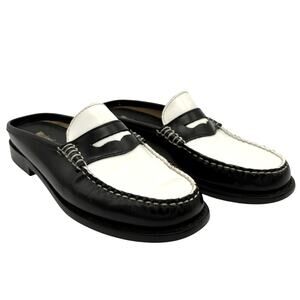 G.H. Bass Weejuns Two Tone Penny Loafer Mule Slides Black White Size 6